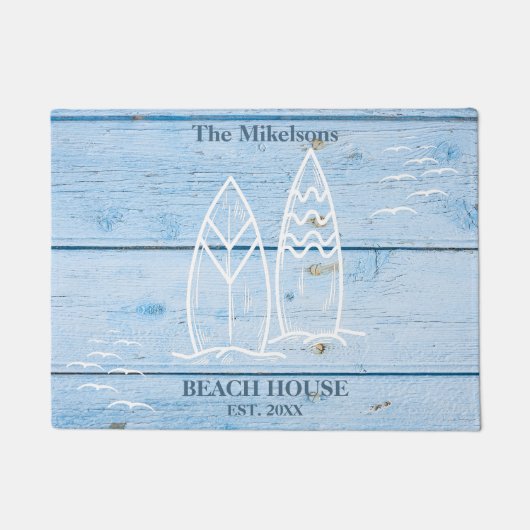 Custom Nautical Blue Wood Beach House Fußmatte (Vorderseite)