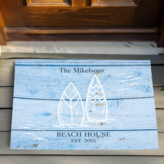 Custom Nautical Blue Wood Beach House Fußmatte