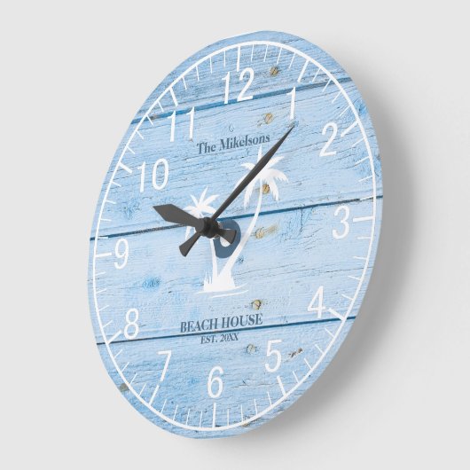 Custom Nautical Blue Wood Beach House Große Wanduhr (Winkel)