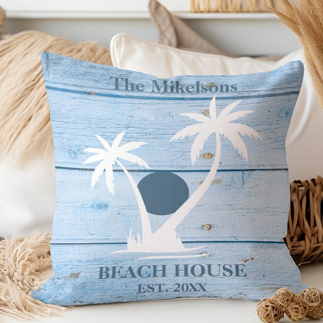 Custom Nautical Blue Wood Beach House Kissen (Von Creator hochgeladen)