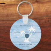 Custom Nautical Blue Wood Beach House Schlüsselanhänger (Vorderseite)