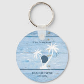 Custom Nautical Blue Wood Beach House Schlüsselanhänger (Rückseite)