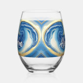 Custom Nautical Boat Name Navy Blue White Marmor Weinglas Ohne Stiel (Rechts)