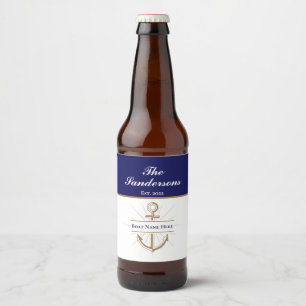 Custom Nautical Boat Party Bold Blue Anchor Name Bierflaschenetikett