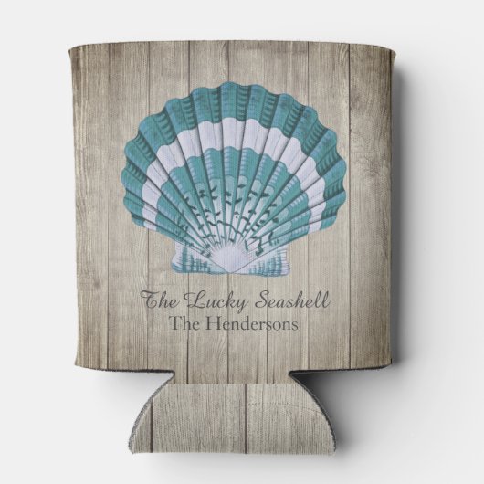 Custom Nautical Coastal Blue Seashell Monogram Dosenkühler (Rückseite)
