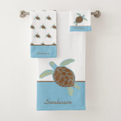 Custom Nautical Coastal Sea Turtle Blue and Grau Badhandtuch Set (Insitu)