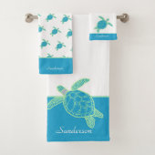 Custom Nautical Coastal Sea Turtle Blue and Grau Badhandtuch Set (Insitu)