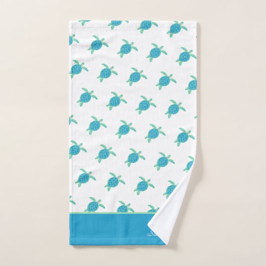 Custom Nautical Coastal Sea Turtle Blue and Grau Badhandtuch Set (Handtuch)