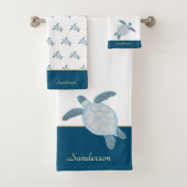 Custom Nautical Coastal Sea Turtle Blue and Grau Badhandtuch Set (Insitu)