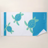 Custom Nautical Coastal Sea Turtle Blue and Grau Strandtuch (Vorderseite)