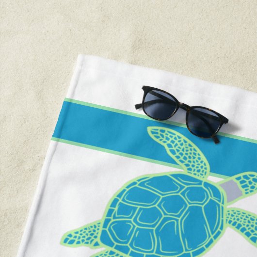 Custom Nautical Coastal Sea Turtle Blue and Grau Strandtuch (Beispiel)