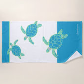 Custom Nautical Coastal Sea Turtle Blue and Grau Strandtuch (Vorderseite)