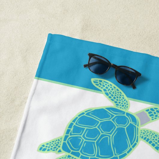 Custom Nautical Coastal Sea Turtle Blue and Grau Strandtuch (Beispiel)