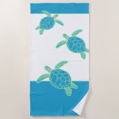 Custom Nautical Coastal Sea Turtle Blue and Grau Strandtuch (Vorderseite)