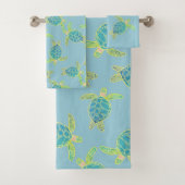 Custom Nautical Coastal Sea Turtle Dusty Blue Badhandtuch Set (Insitu)