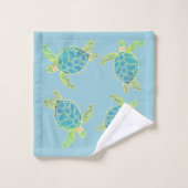 Custom Nautical Coastal Sea Turtle Dusty Blue Badhandtuch Set (Waschlappen)