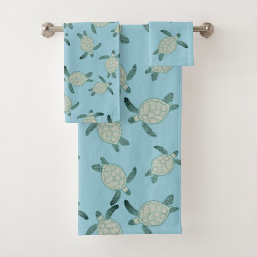 Custom Nautical Coastal Sea Turtle Dusty Blue Badhandtuch Set (Insitu)