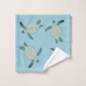 Custom Nautical Coastal Sea Turtle Dusty Blue Badhandtuch Set (Waschlappen)