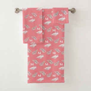 Custom Nautical Coral White Seashell Beach House Badhandtuch Set