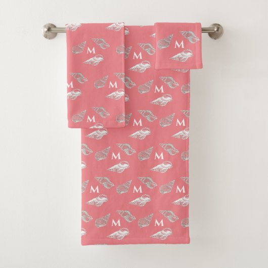 Custom Nautical Coral White Seashell Beach House Badhandtuch Set (Insitu)
