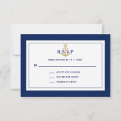 Custom Nautical Navy Blue Gold Anchor UAWG Wedding RSVP Karte (Vorderseite)