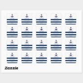 Custom Nautical Navy Blue Stripes Anchor Hochzeit Quadratischer Aufkleber (Blatt)