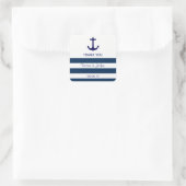 Custom Nautical Navy Blue Stripes Anchor Hochzeit Quadratischer Aufkleber (Tasche)