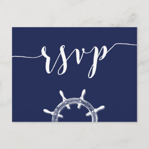 Custom Nautical Navy Blue Wedding RSVP Postkarten