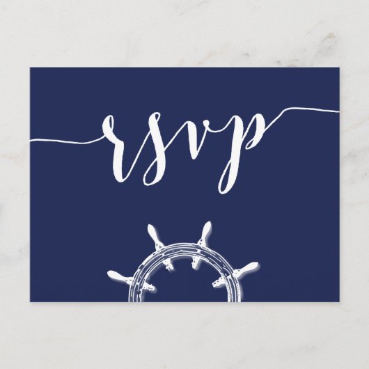 Custom Nautical Navy Blue Wedding RSVP Postkarten (Vorderseite)