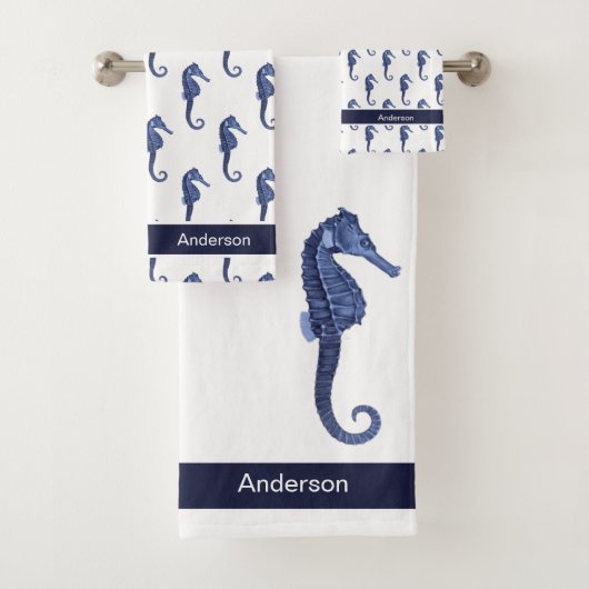 Custom Nautical Seepferd Bad Sea Blue Bath to Badhandtuch Set (Insitu)