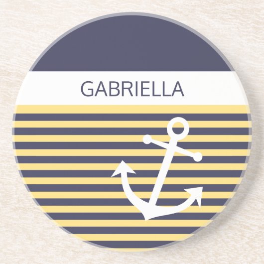 Custom Nautical Sunny Summer Yellow Stripe Muster Getränkeuntersetzer (Vorne)