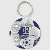 Custom - Navy Blue and White Soccer ⚽ Ball Schlüsselanhänger (Vorderseite)