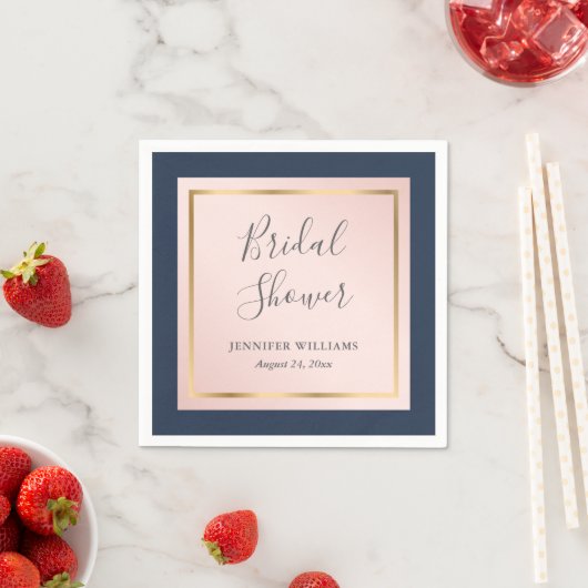 Custom Navy Blue Blush and Gold Brautparty Serviette (Beispiel)