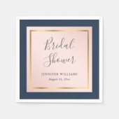 Custom Navy Blue Blush and Gold Brautparty Serviette (Vorderseite)