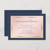 Custom Navy Blue Blush Gold Hochzeitsunterkunft Begleitkarte (Vorne/Hinten)