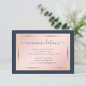 Custom Navy Blue Blush Gold Hochzeitsunterkunft Begleitkarte (Stehend Vorderseite)
