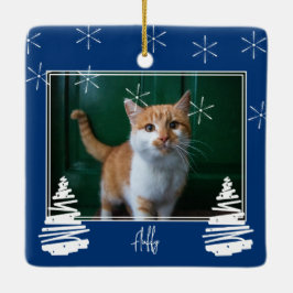 Custom Navy Blue Christmas Family Foto und Haustie Keramikornament