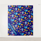 Custom Navy Blue Colorful Dinosaurier Thema Geburt Wandteppich (Vorderseite)