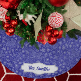 Custom Navy Blue Doodle Weihnachts-Schlitten-Muste Polyester Weihnachtsbaumdecke