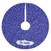 Custom Navy Blue Doodle Weihnachts-Schlitten-Muste Polyester Weihnachtsbaumdecke (Vorderseite)