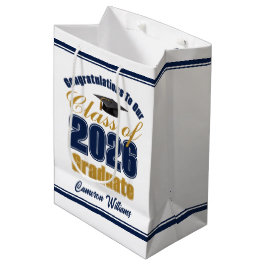 Custom Navy Blue Gold Class of 2026 Graduation Mittlere Geschenktüte