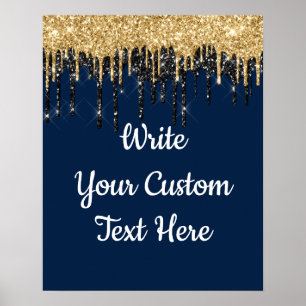 Custom Navy Blue Gold Glitzer Birthday Foto Prop Poster