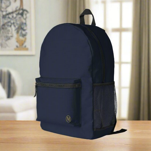 Custom Navy Blue Gold Initial Monogram Boy Sport Bedruckter Rucksack