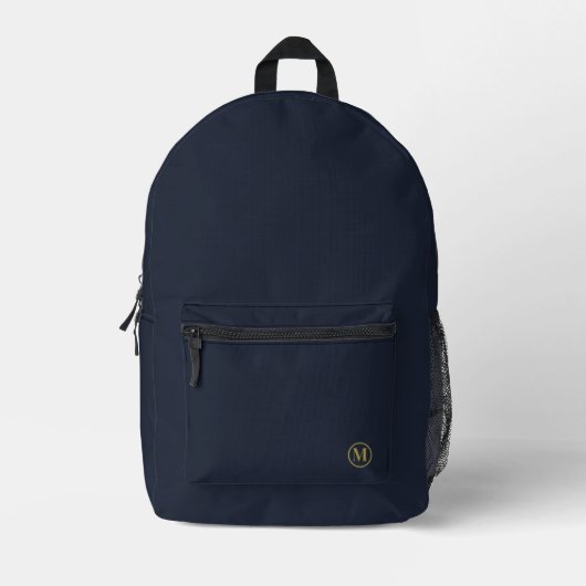 Custom Navy Blue Gold Initial Monogram Boy Sport Bedruckter Rucksack (Vorderseite)