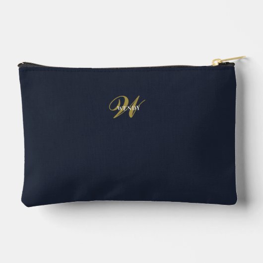 Custom Navy Blue Gold Monogram Minimal Clean Zubehörtasche (Rückseite)