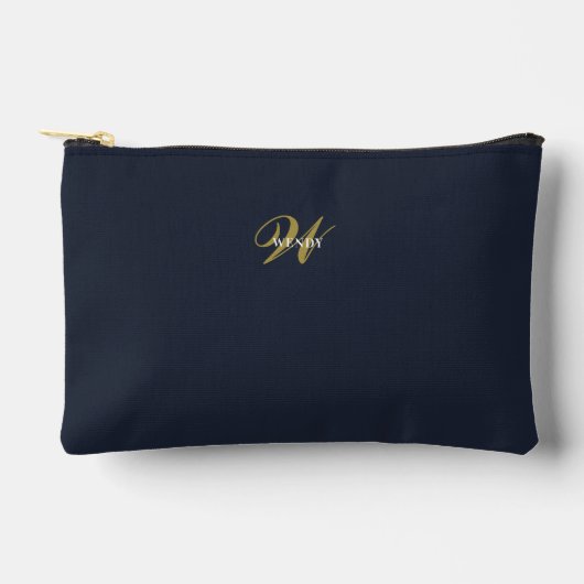 Custom Navy Blue Gold Monogram Minimal Clean Zubehörtasche (Vorderseite)