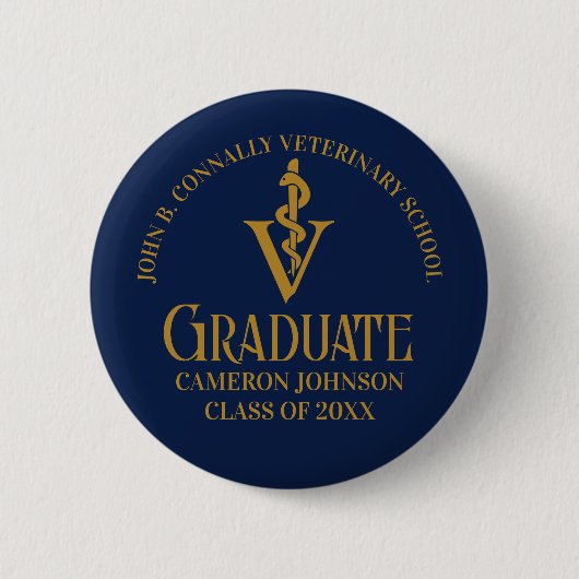 Custom Navy Blue Gold Veterinary School Abschluss Button (Vorderseite)