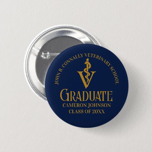 Custom Navy Blue Gold Veterinary School Abschluss Button (Vorne & Hinten)