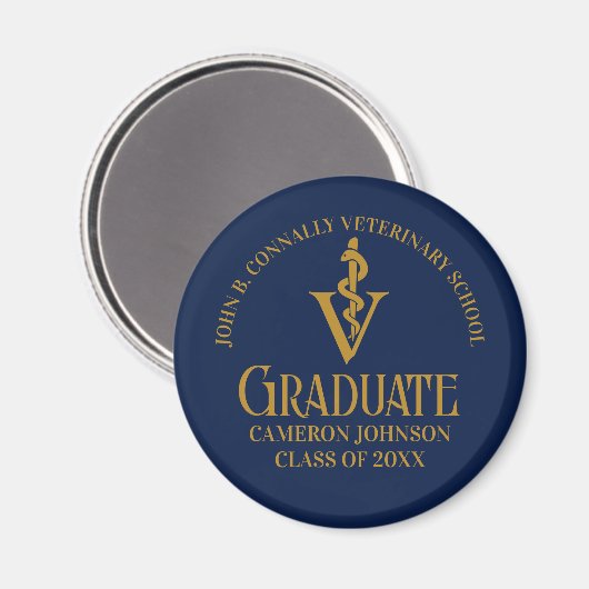 Custom Navy Blue Gold Veterinary School Abschluss Magnet (Vorderseite/Rückseite)