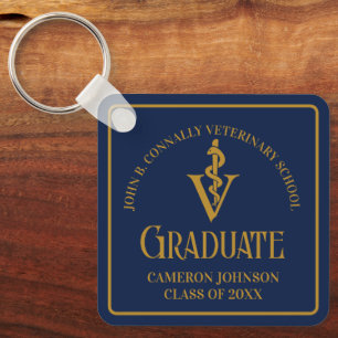 Custom Navy Blue Gold Veterinary School Abschluss Schlüsselanhänger